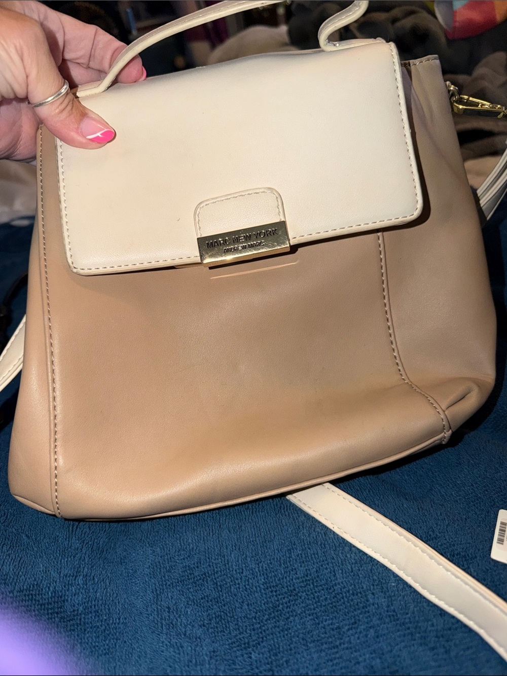 Marc New York Beige and Cream Leather Crossbody Satchel